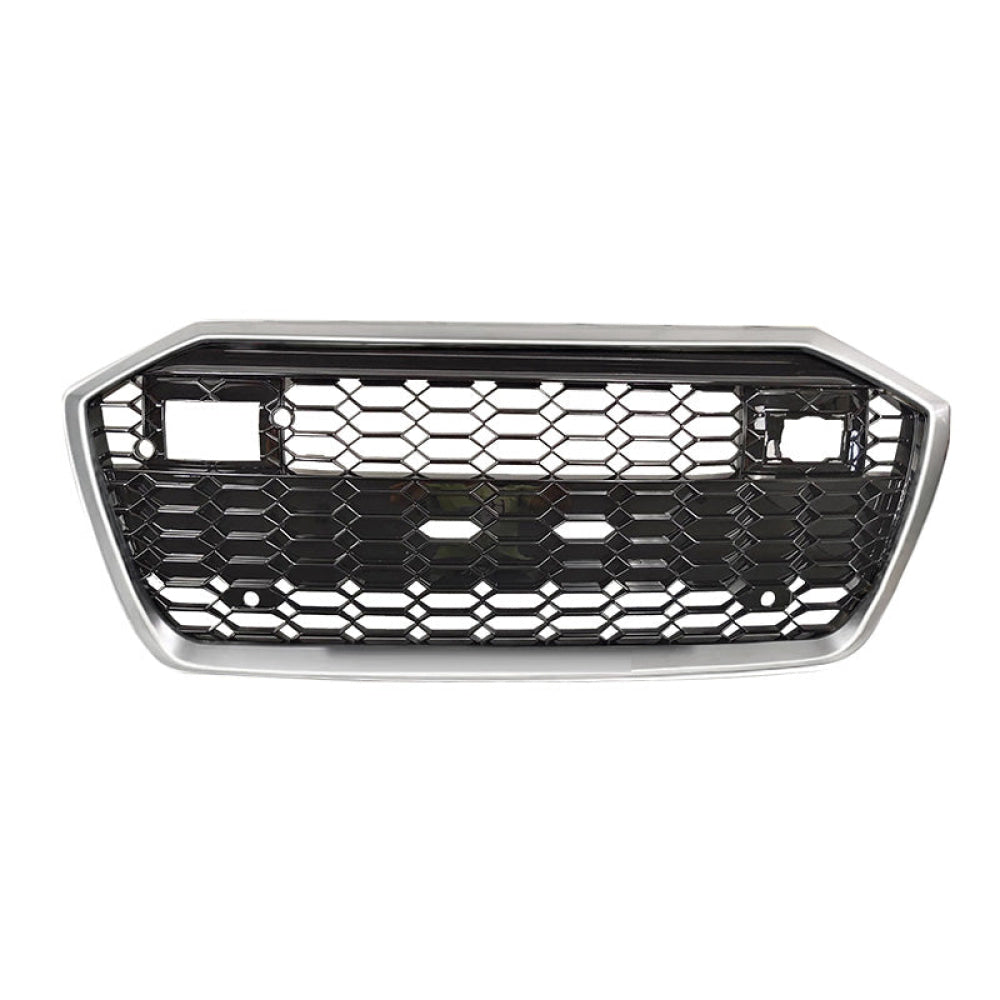 2019 + Audi Rs6 Style Honeycomb Grille | C8 A6/S6 Silver Frame Black Mesh With Acc / Yes Front