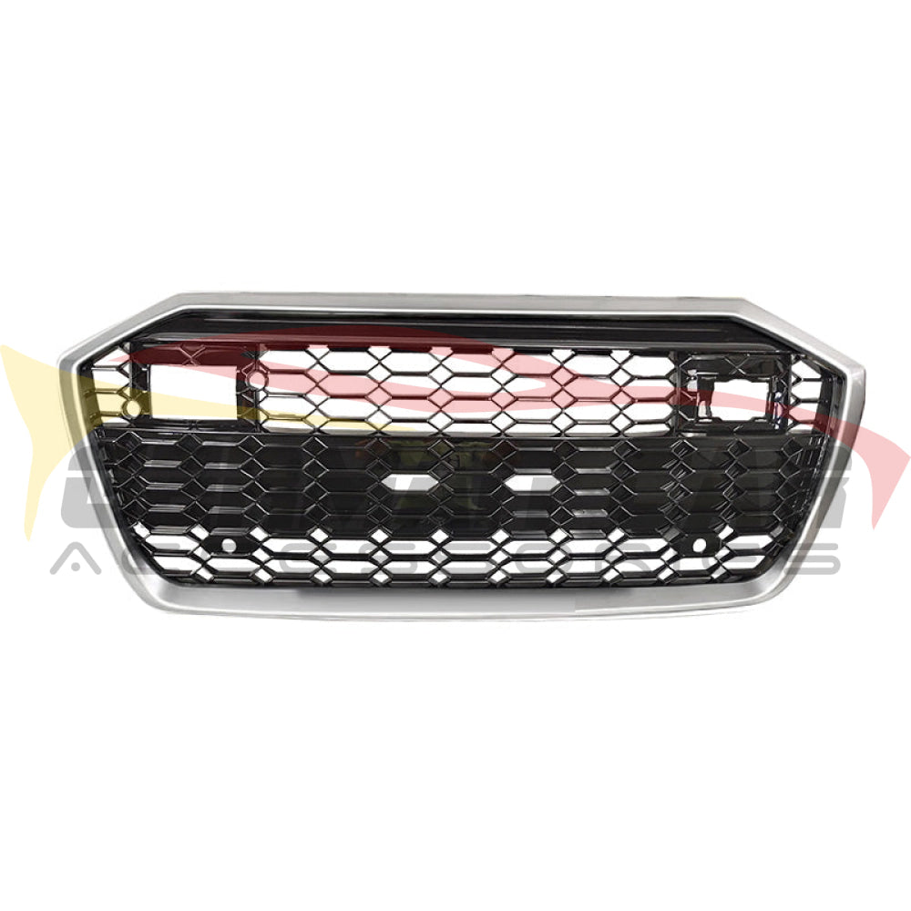 2019 + Audi Rs6 Style Honeycomb Grille | C8 A6/S6 Silver Frame Black Mesh With Acc / Yes Front