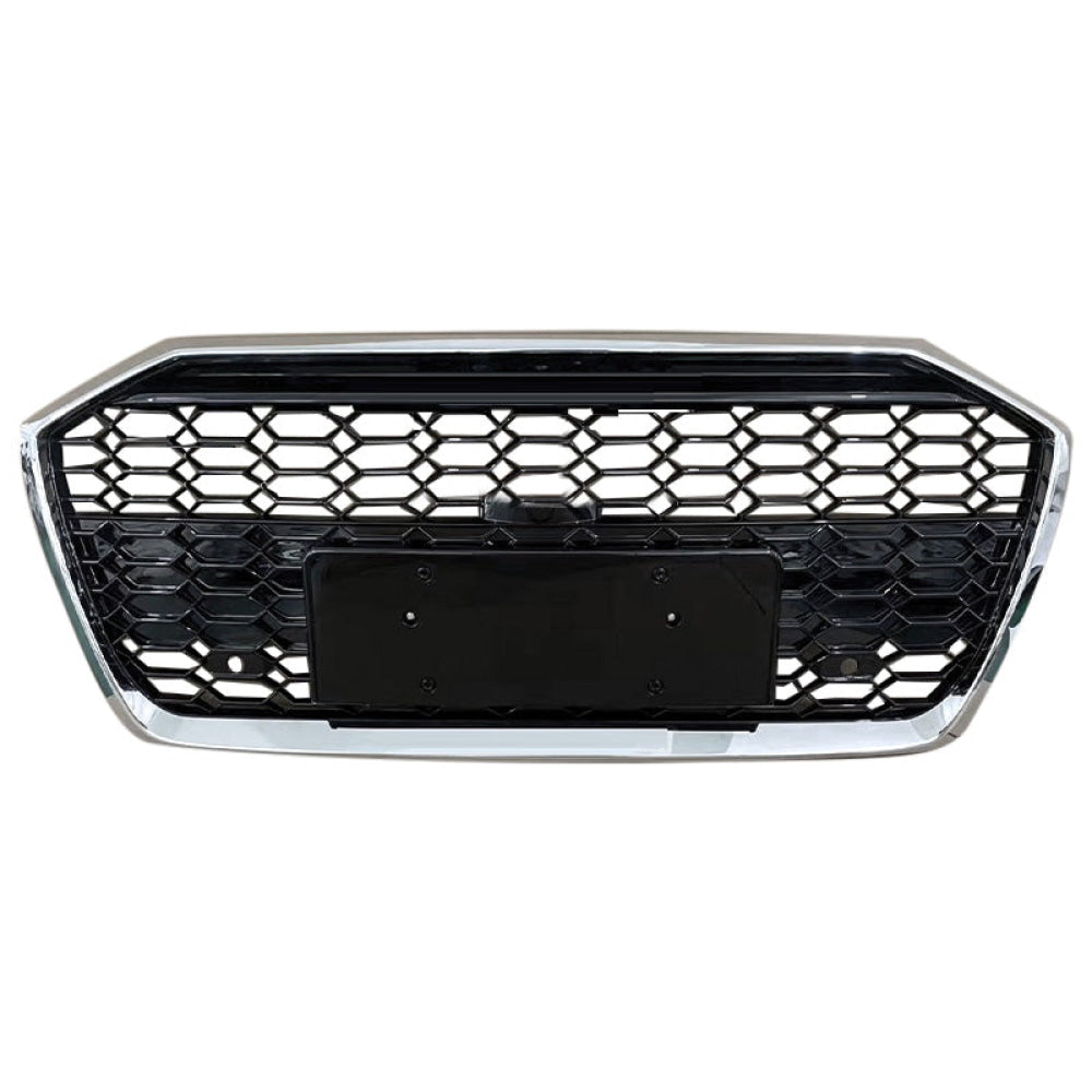 2019 + Audi Rs6 Style Honeycomb Grille | C8 A6/S6 Silver Frame Black Mesh / Yes Front Camera Grilles