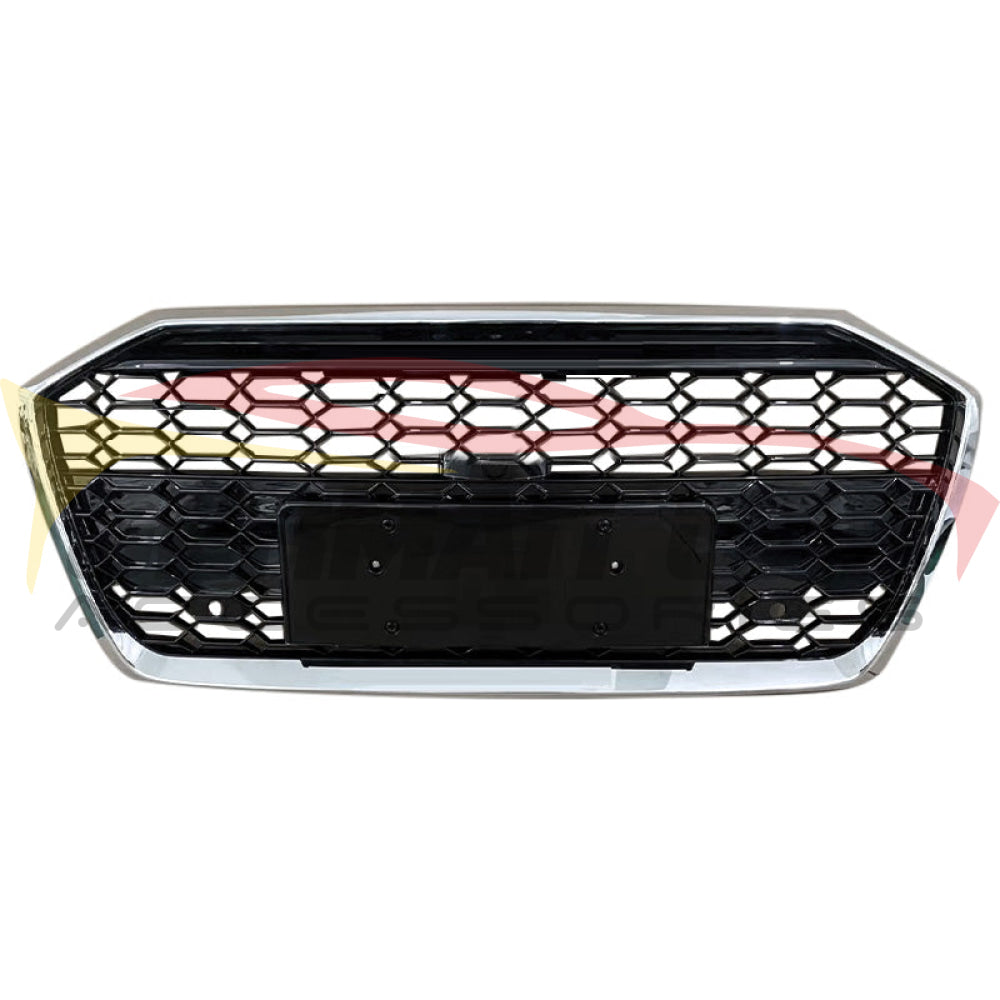 2019 + Audi Rs6 Style Honeycomb Grille | C8 A6/S6 Silver Frame Black Mesh / Yes Front Camera Grilles