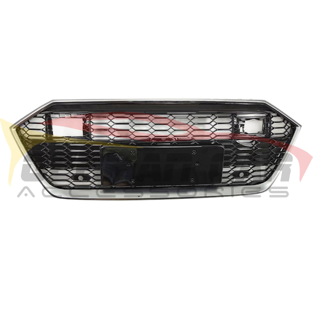 2019 + Audi Rs7 Style Honeycomb Grille | C8 A7/S7 Silver Frame Black Mesh With Acc / Yes Front