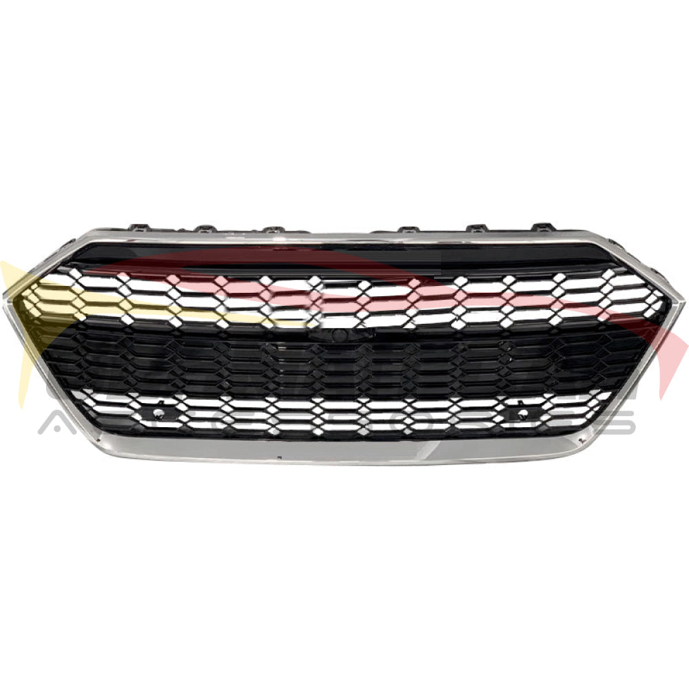 2019 + Audi Rs7 Style Honeycomb Grille | C8 A7/S7 Silver Frame Black Mesh / Yes Front Camera Grilles