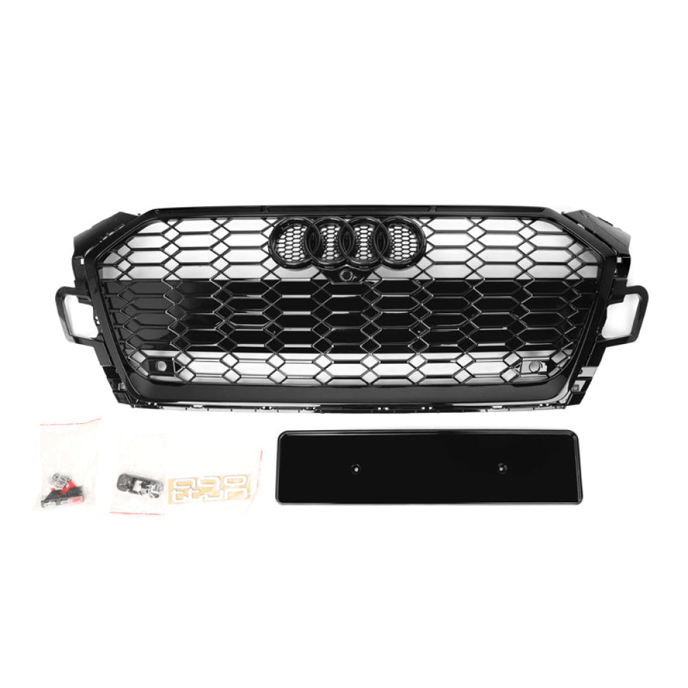 2020+ Audi Rs5 Honeycomb Grille | B9.5 A5/s5 Black Frame Net With Emblem / Yes Front Camera Chrome