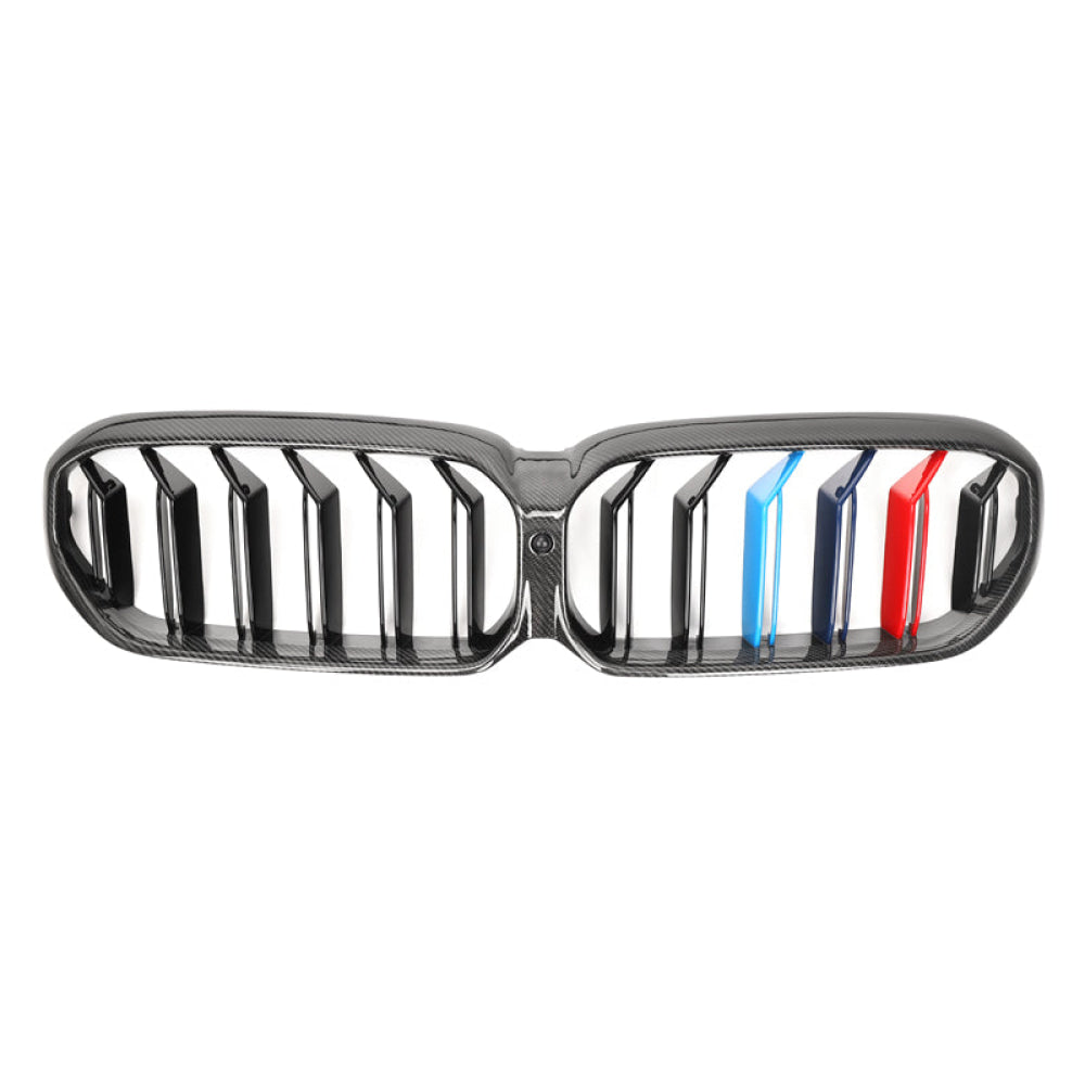 2021+ Bmw 5-Series/m5 Dual Slat Kidney Grilles | G30/f90 Lci Carbon Fiber With M Stripe