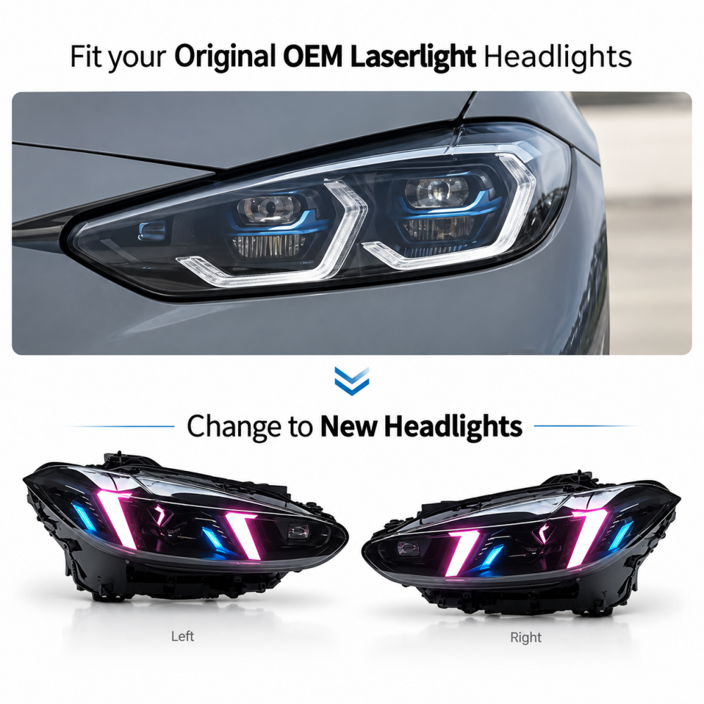 2021-2024 BMW M3/M4/4-Series RGB DRL Snake Eyes Headlights | G80/G82/G83/G22/G23/G26 Pre-LCI - Laser Headlights