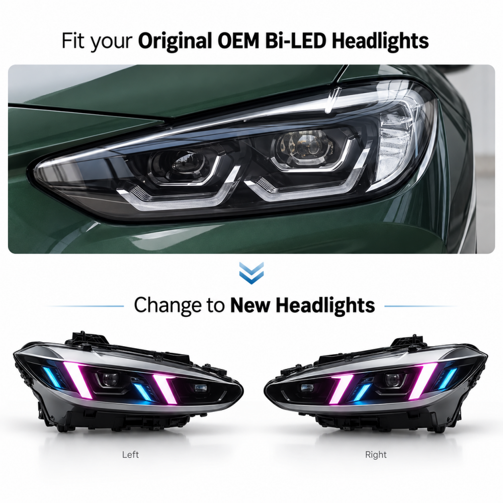 2021-2024 BMW M3/M4/4-Series RGB DRL Snake Eyes Headlights | G80/G82/G83/G22/G23/G26 Pre-LCI - Non-Laser Headlights