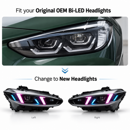 2021-2024 BMW M3/M4/4-Series RGB DRL Snake Eyes Headlights | G80/G82/G83/G22/G23/G26 Pre-LCI - Non-Laser Headlights