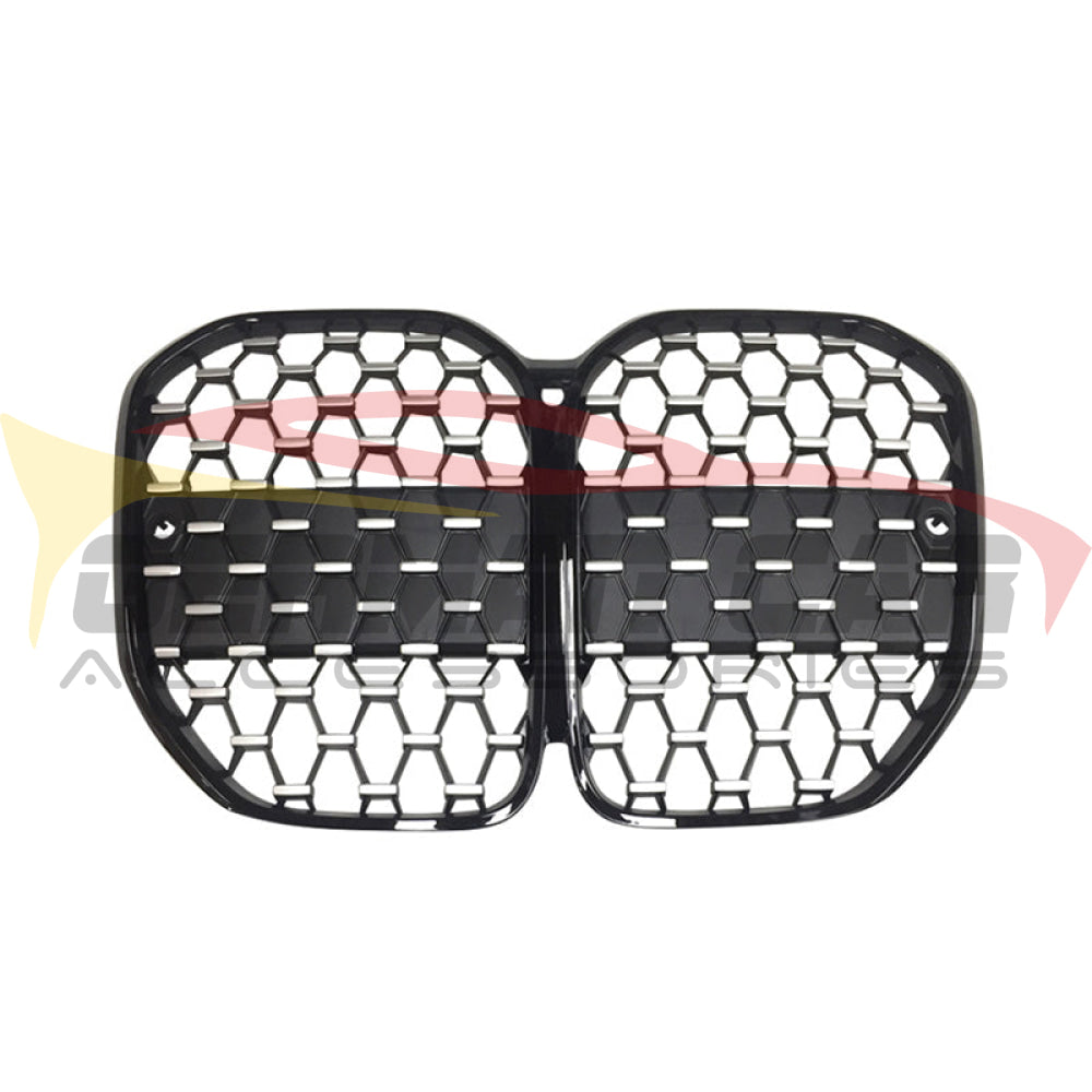2021+ Bmw 4-Series Diamond Kidney Grilles | G22 Black Frame Silver Diamonds / Yes