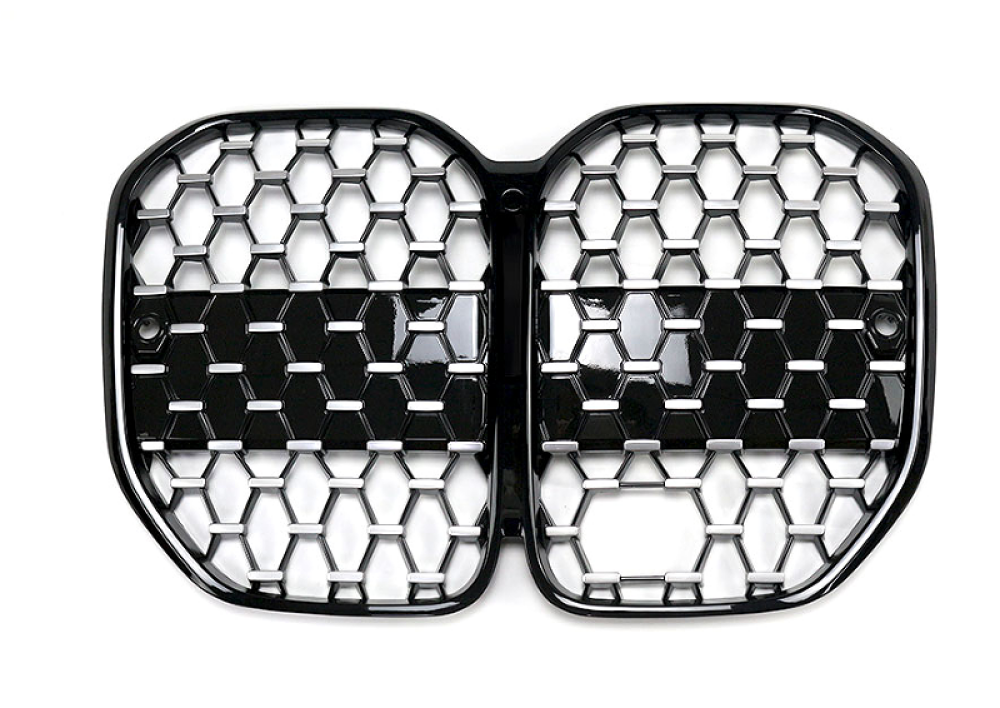 2021+ Bmw 4-Series Diamond Kidney Grilles | G22/G23 Black Frame Silver Diamonds / Yes Acc