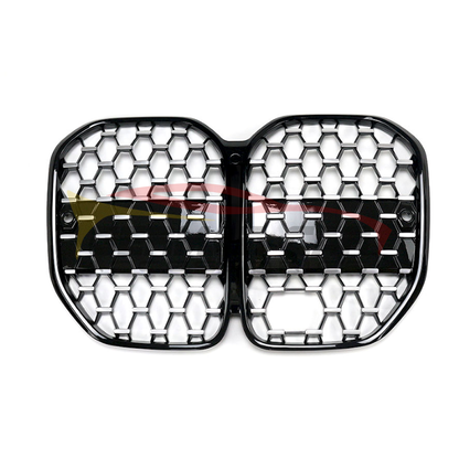 2021+ Bmw 4-Series Diamond Kidney Grilles | G22/G23 Black Frame Silver Diamonds / Yes Acc