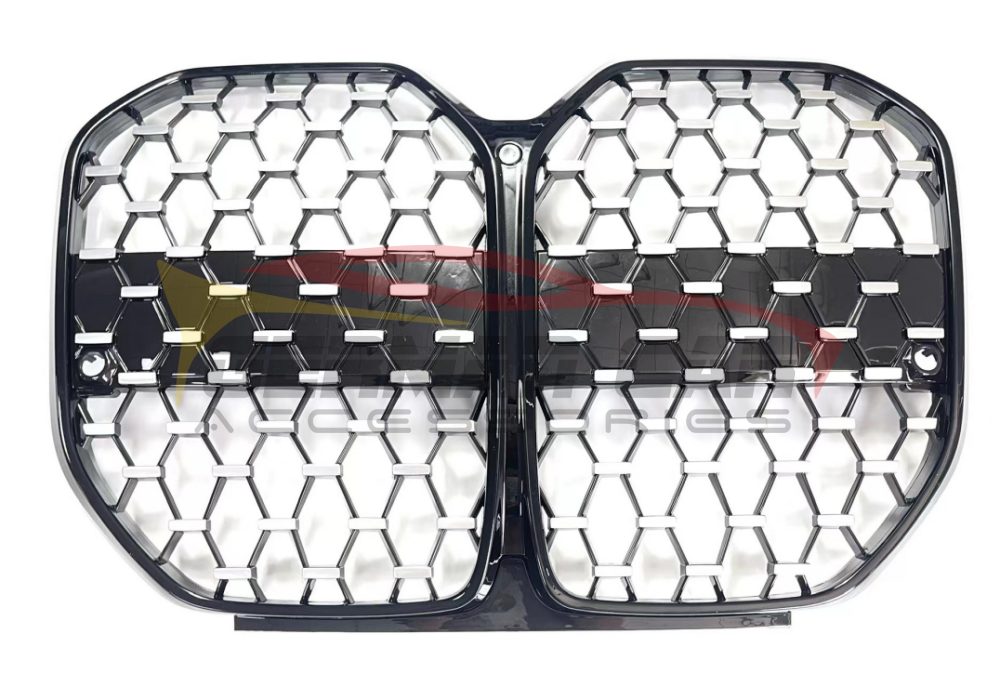 2021+ Bmw 4-Series Diamond Kidney Grilles | G26 Black Frame Silver Diamonds / No Acc