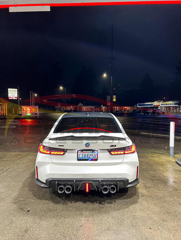 2021+ BMW M3/M4 Carbon Fiber AK Style Diffuser with LED Brake Light | G80/G82/G83 Rear Diffusers