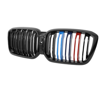 2022+ Bmw X3/x3M/x4/x4M Dual Slat Kidney Grilles | G01/f97/g02/f98 Lci Gloss Black With M Stripe /