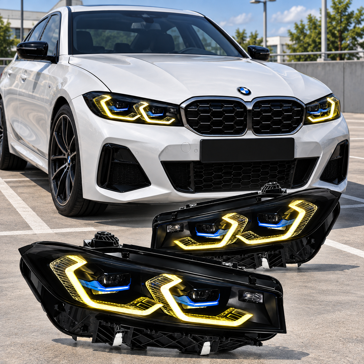 2023-2026 BMW 3-Series Yellow-White DRL Laser Style Headlights | G20 LCI