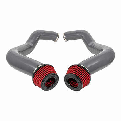 2023+ BMW 760i Front Mount Air Intakes | G70 - Grey Tubing / Red Air Filters - Cold Air Intakes