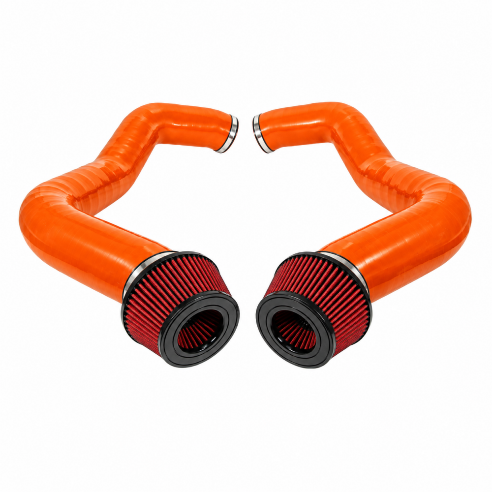 2023+ BMW 760i Front Mount Air Intakes | G70 - Orange Tubing / Red Air Filters - Cold Air Intakes
