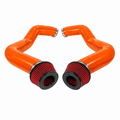 2023+ BMW 760i Front Mount Air Intakes | G70 - Orange Tubing / Red Air Filters - Cold Air Intakes