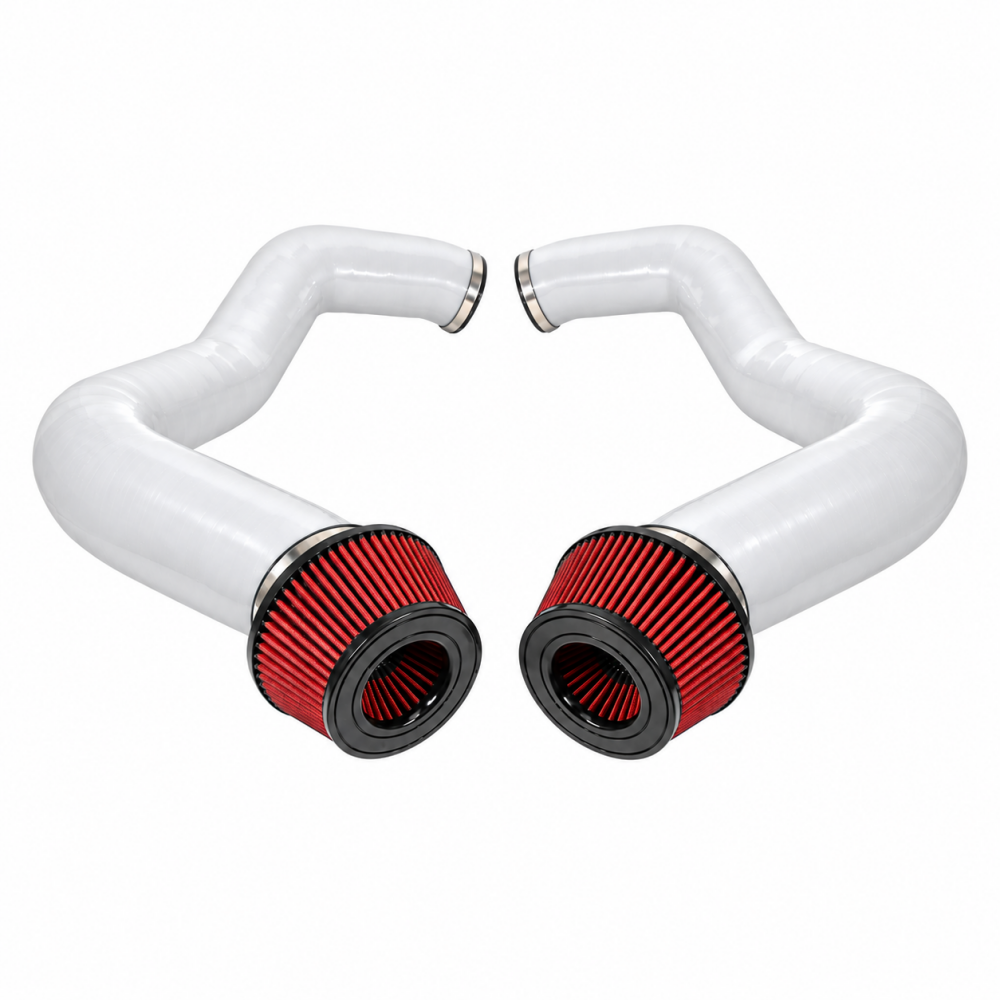 2023+ BMW 760i Front Mount Air Intakes | G70 - White Tubing / Red Air Filters - Cold Air Intakes
