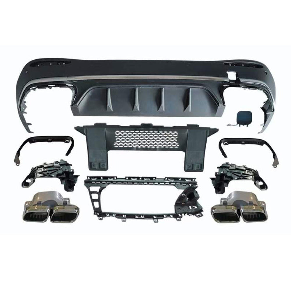 2023+ Mercedes-Benz GLC-Class Gloss Black GLC63 AMG Style Rear Diffuser with Quad Tips | X254 - Chrome Exhaust Tips