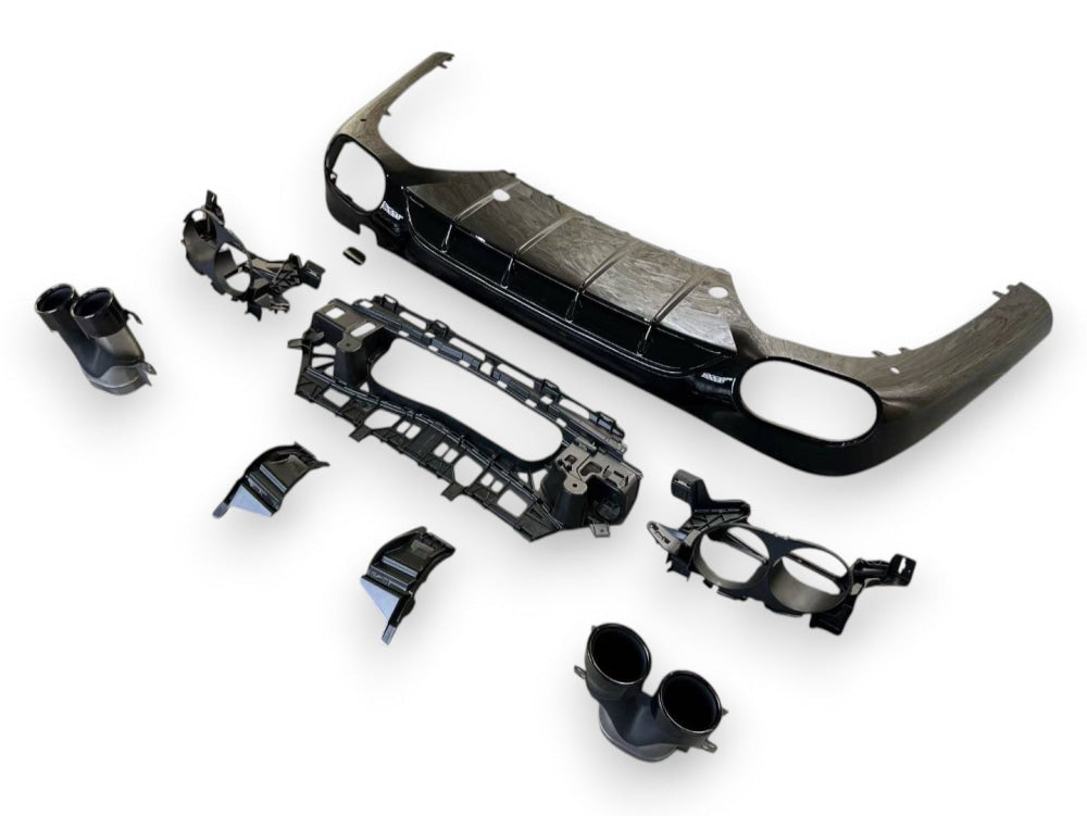 2024+ Mercedes-Benz E-Class Gloss Black Rear Diffuser with Quad Tips | W214 Rear Diffusers