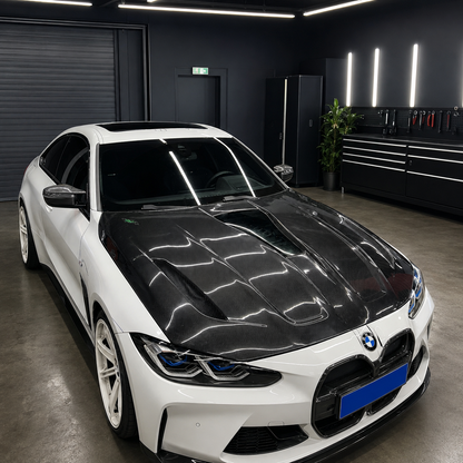 2021-2024 BMW 4-Series Glass Engine Cover V1 Style Carbon Fiber Hood | G22/G23/G26
