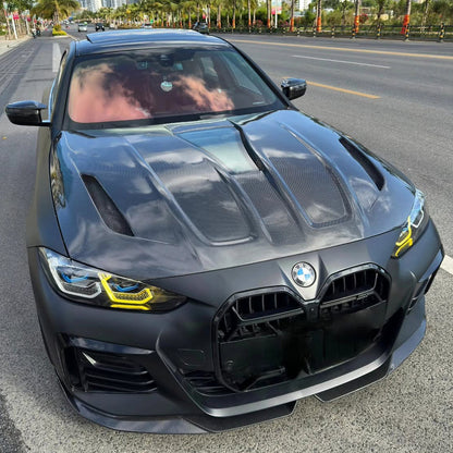 2021-2024 BMW 4-Series Glass Engine Cover V1 Style Carbon Fiber Hood | G22/G23/G26