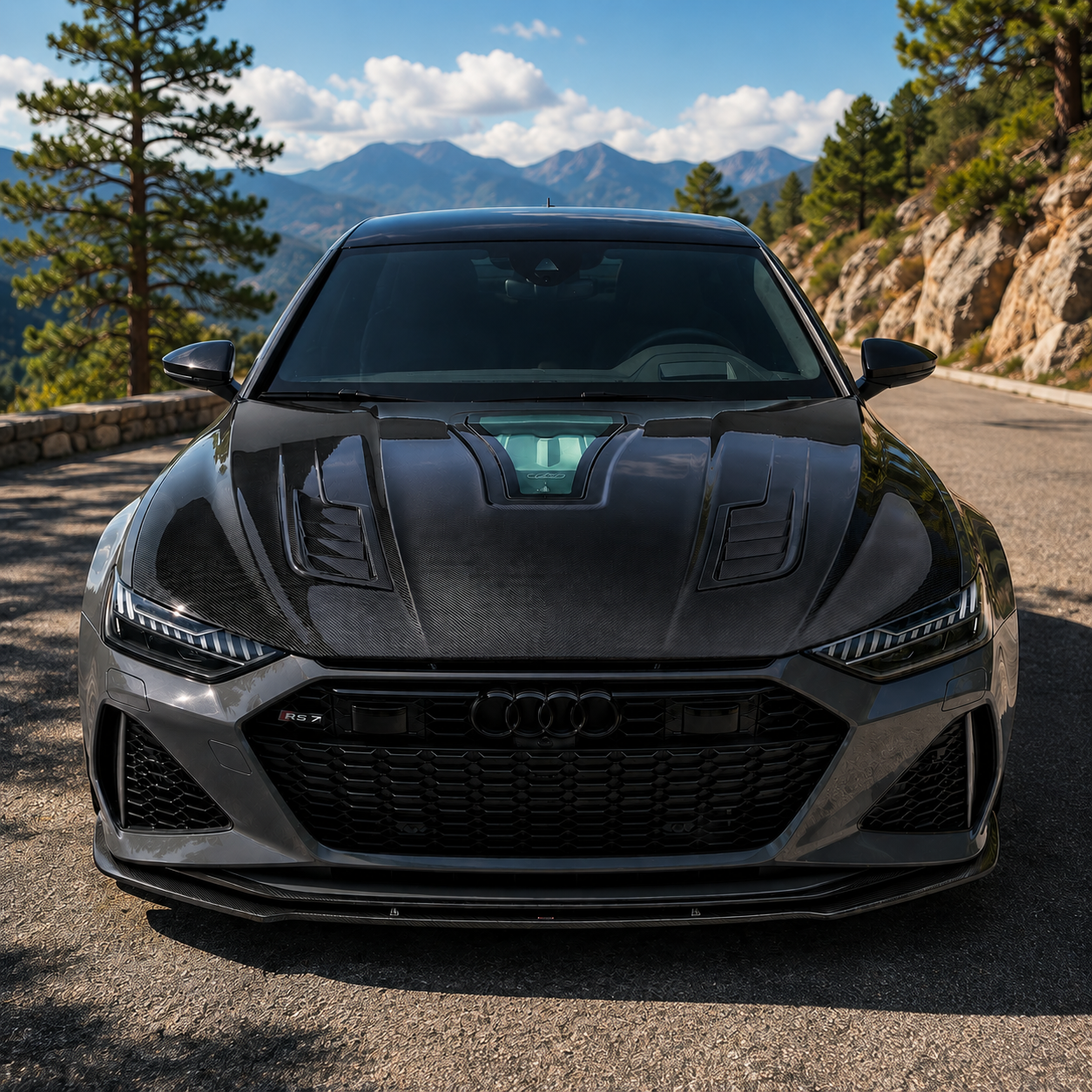 2019+ Audi A7/S7/RS7 Glass Engine Cover V1 Style Carbon Fiber Hood | C8