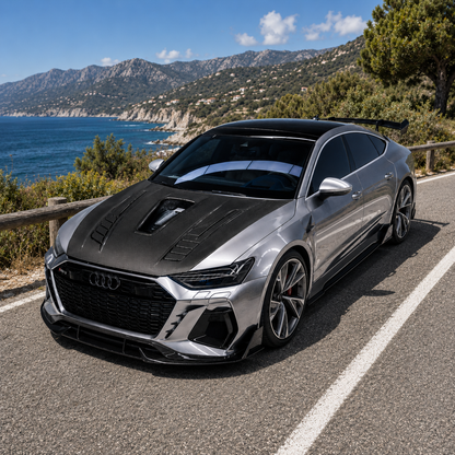 2019+ Audi A7/S7/RS7 Glass Engine Cover V1 Style Carbon Fiber Hood | C8