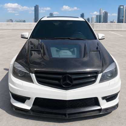 2008-2011 Mercedes C-Class Glass Engine Cover Carbon Fiber Hood | W204/C204