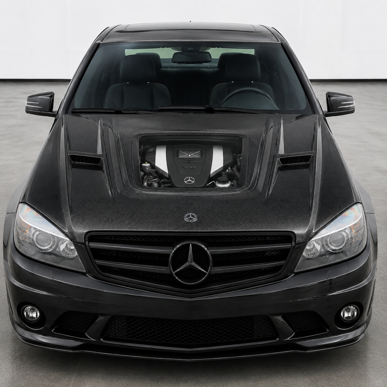 2008-2011 Mercedes C-Class Glass Engine Cover Carbon Fiber Hood | W204/C204