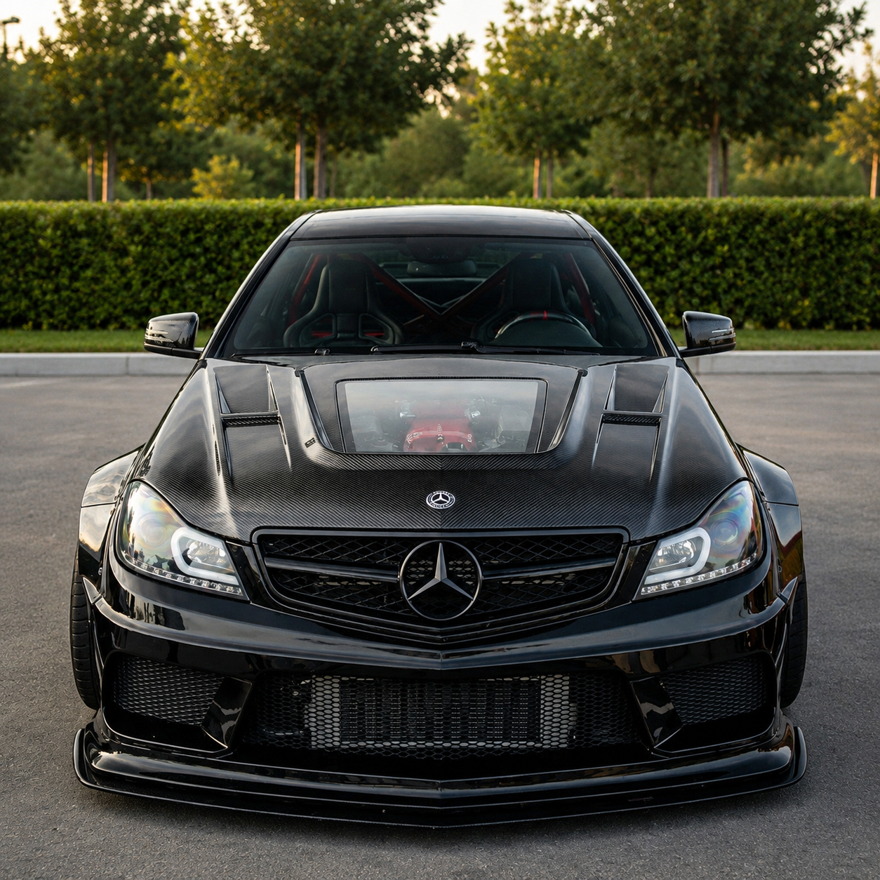 2012-2015 Mercedes C63 AMG Glass Engine Cover Carbon Fiber Hood | W204/C204