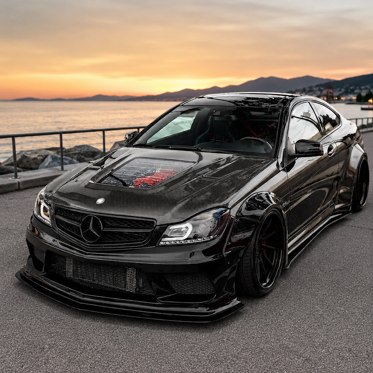 2012-2015 Mercedes C63 AMG Glass Engine Cover Carbon Fiber Hood | W204/C204