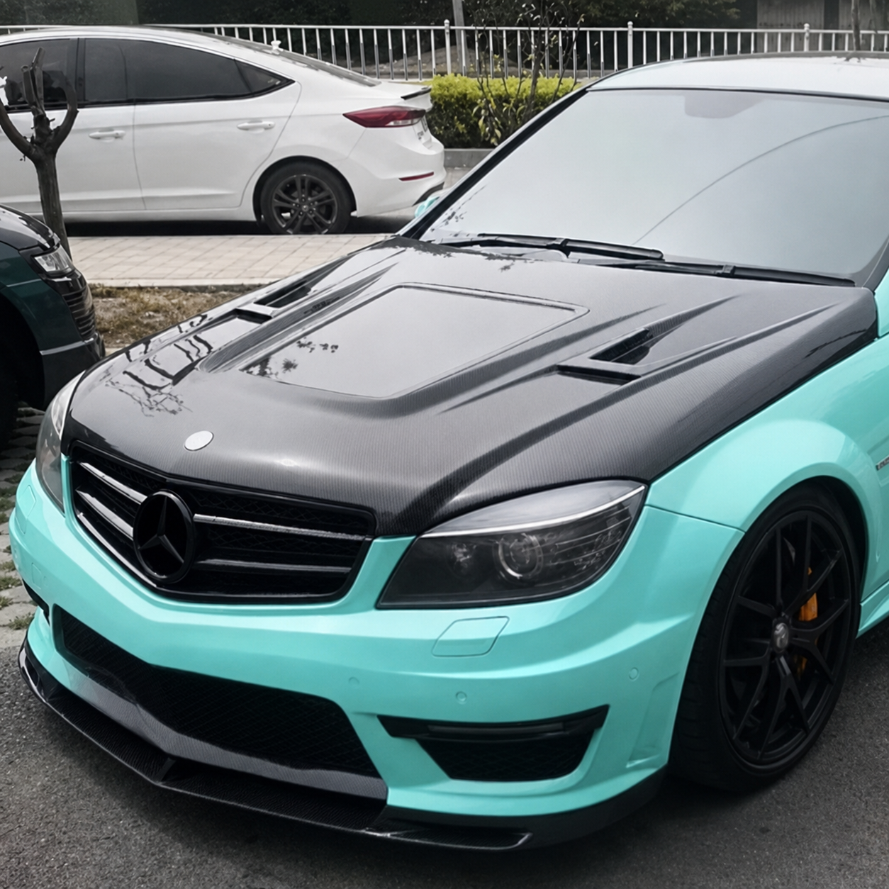 2008-2011 Mercedes C63 AMG Glass Engine Cover Carbon Fiber Hood | W204/C204