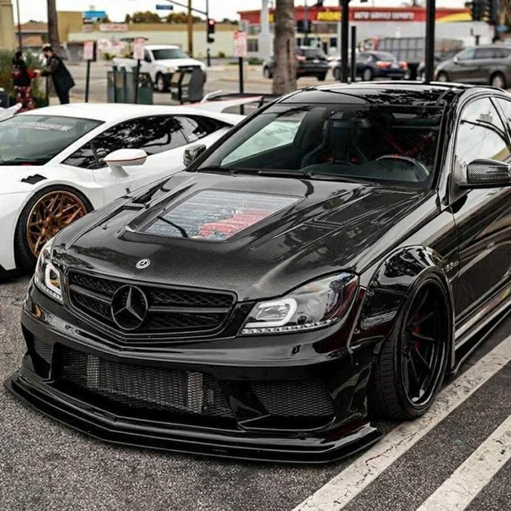 2008-2011 Mercedes C63 AMG Glass Engine Cover Carbon Fiber Hood | W204/C204