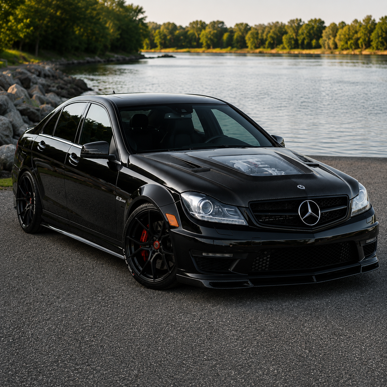 2008-2011 Mercedes C63 AMG Glass Engine Cover Carbon Fiber Hood | W204/C204