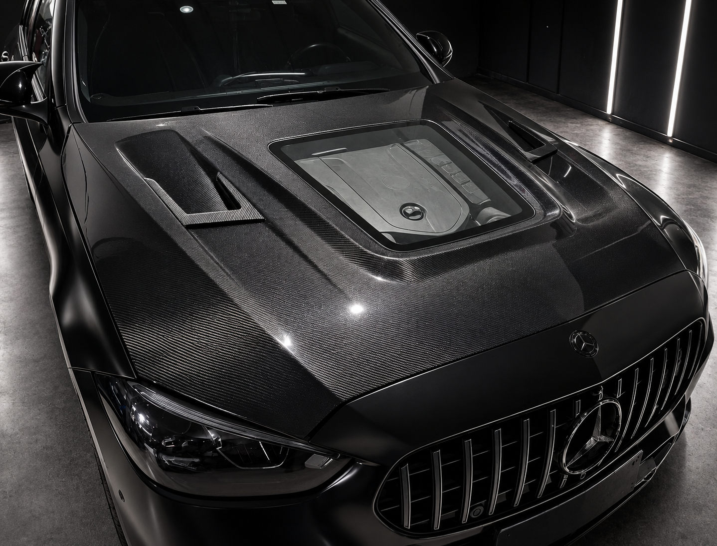 2022+ Mercedes C-Class Glass Engine Cover Carbon Fiber Hood | W206/S206
