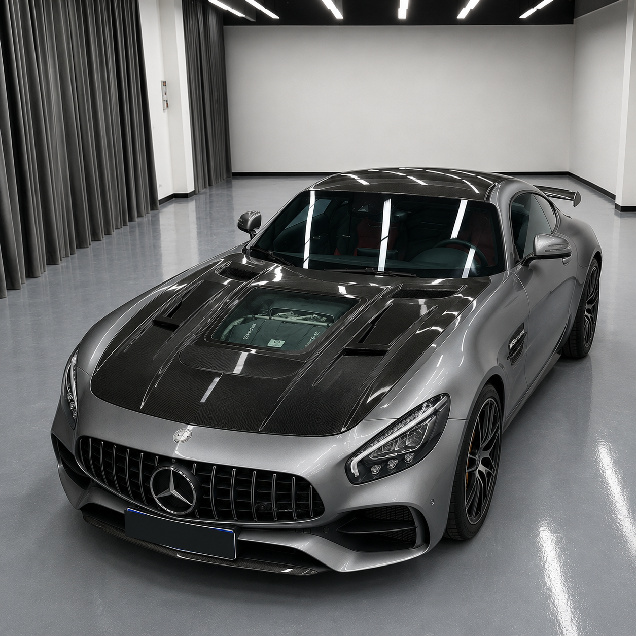 2016-2021 Mercedes AMG GT/GTS/GTC/GTR Glass Engine Cover Carbon Fiber Hood | C190