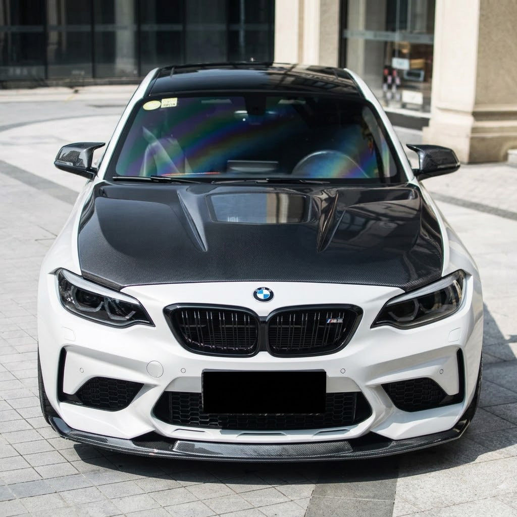 2014-2021 BMW 2-Series/M2 Glass Engine Cover V2 Style Carbon Fiber Hood | F22/F23/F87