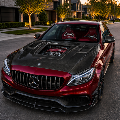 2015-2023 Mercedes C63 AMG Glass Engine Cover Carbon Fiber Hood | W205