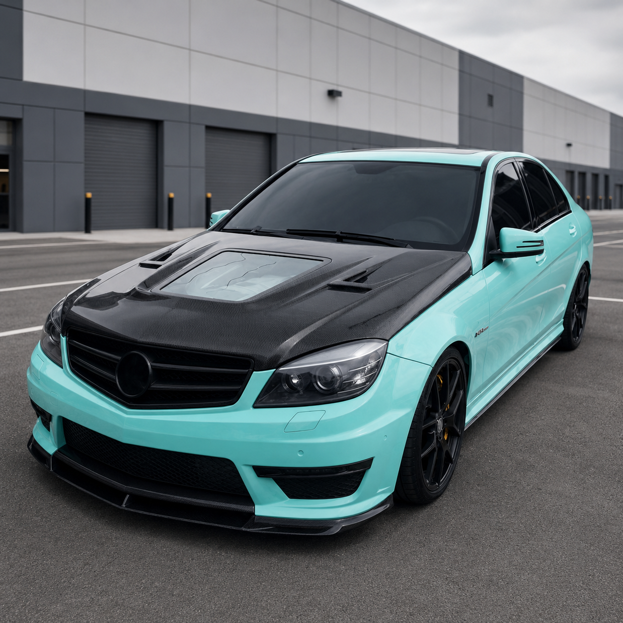 2008-2011 Mercedes C63 AMG Glass Engine Cover Carbon Fiber Hood | W204/C204