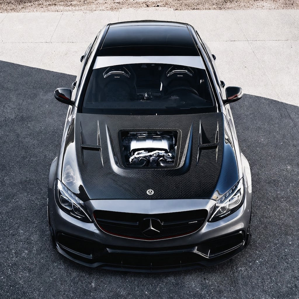 2015-2023 Mercedes C-Class/C43 AMG Glass Engine Cover Carbon Fiber Hood | W205
