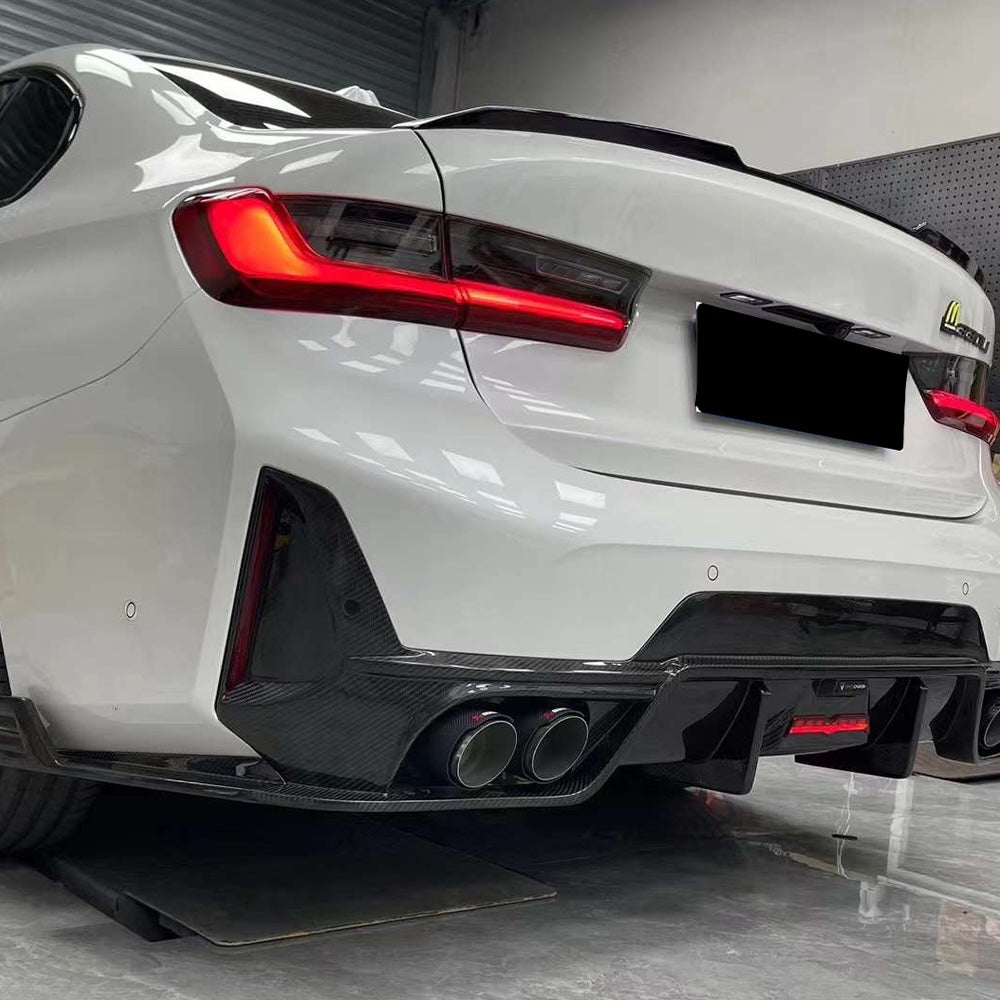 2023+ BMW 3-Series Carbon Fiber 3 Piece Rear Diffuser with LED Brake Light | G20 LCI