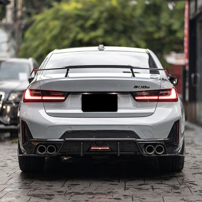 2023+ BMW 3-Series Carbon Fiber 3 Piece Rear Diffuser with LED Brake Light | G20 LCI