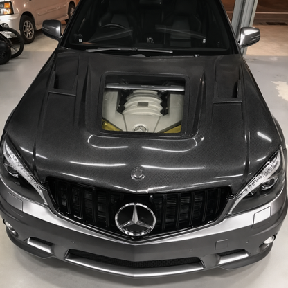 2008-2011 Mercedes C63 AMG Glass Engine Cover Carbon Fiber Hood | W204/C204