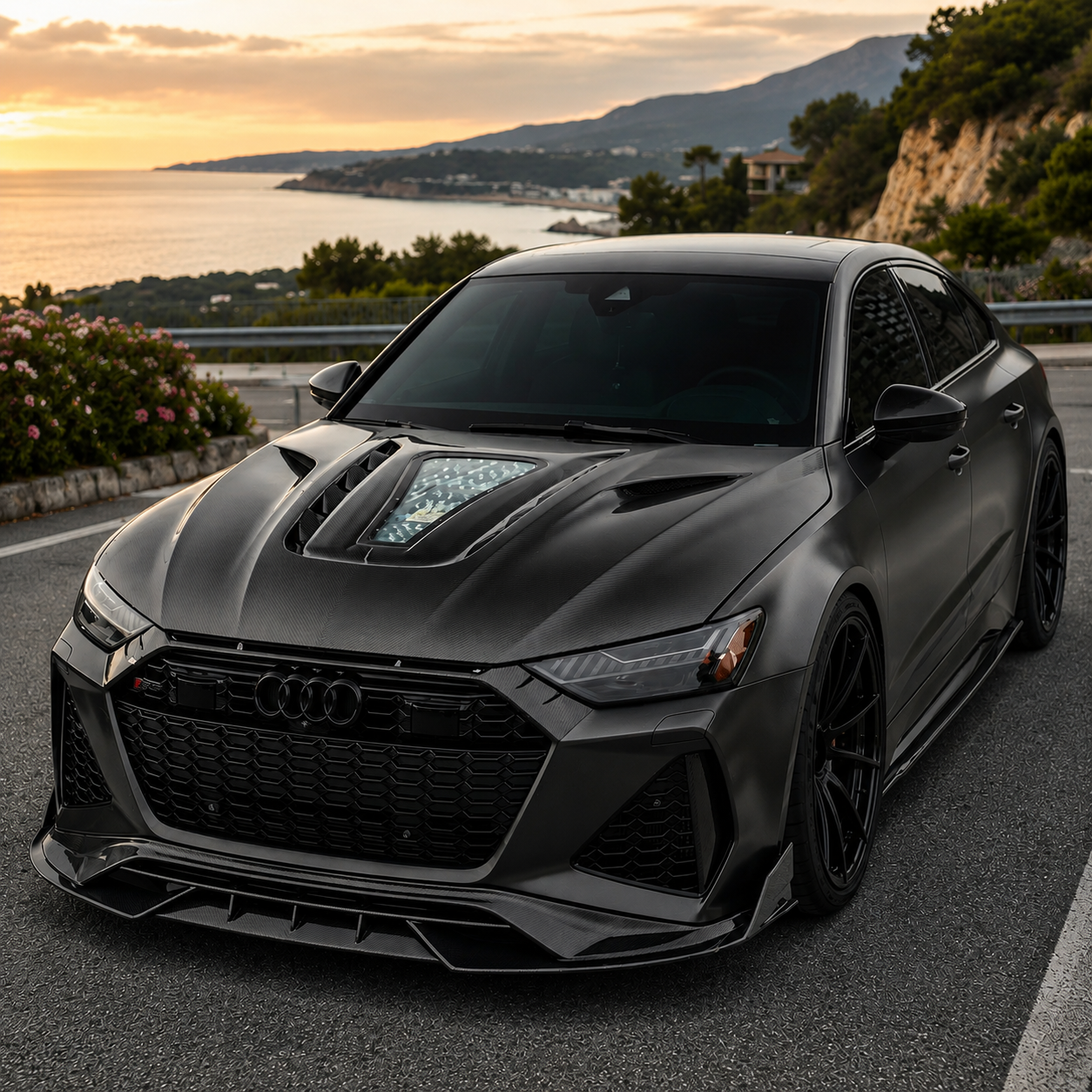 2019+ Audi A7/S7/RS7 Glass Engine Cover V2 Style Carbon Fiber Hood | C8