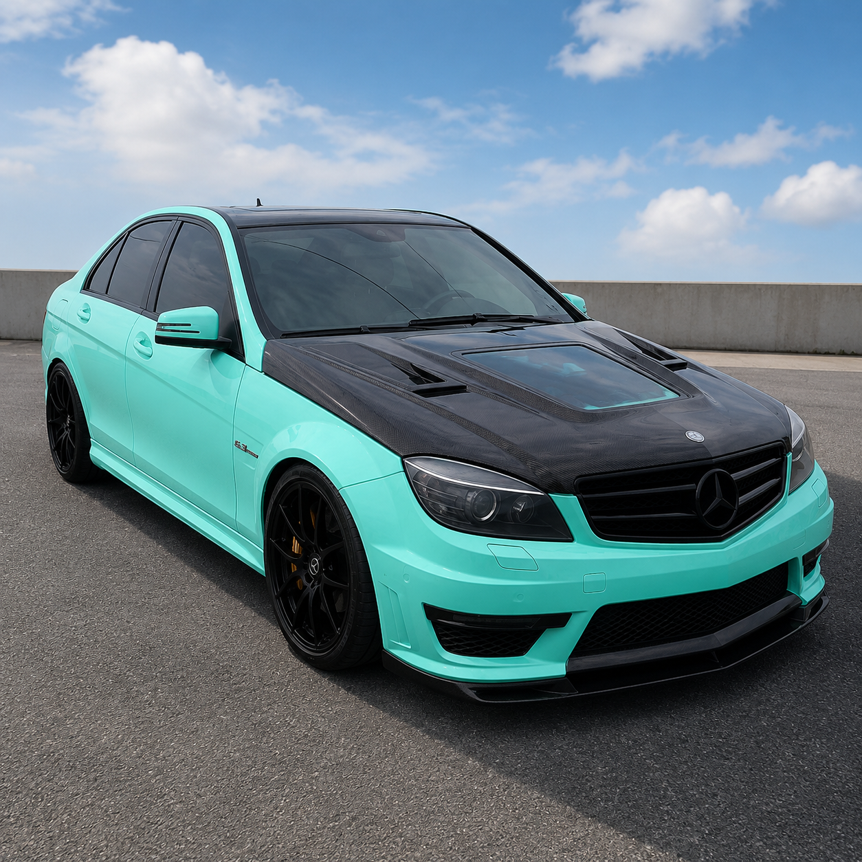 2008-2011 Mercedes C63 AMG Glass Engine Cover Carbon Fiber Hood | W204/C204