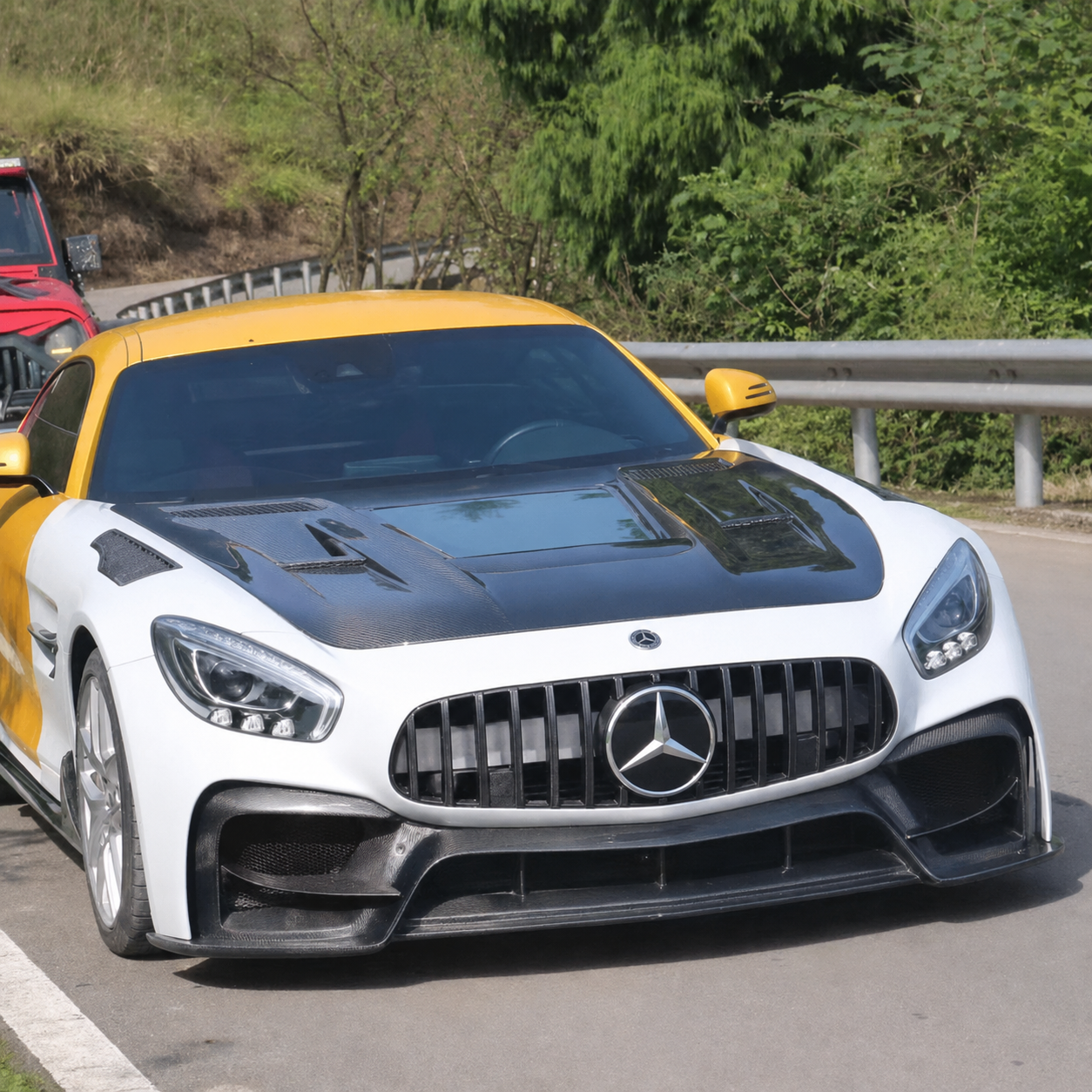2016-2021 Mercedes AMG GT/GTS/GTC/GTR Glass Engine Cover Carbon Fiber Hood | C190/R190