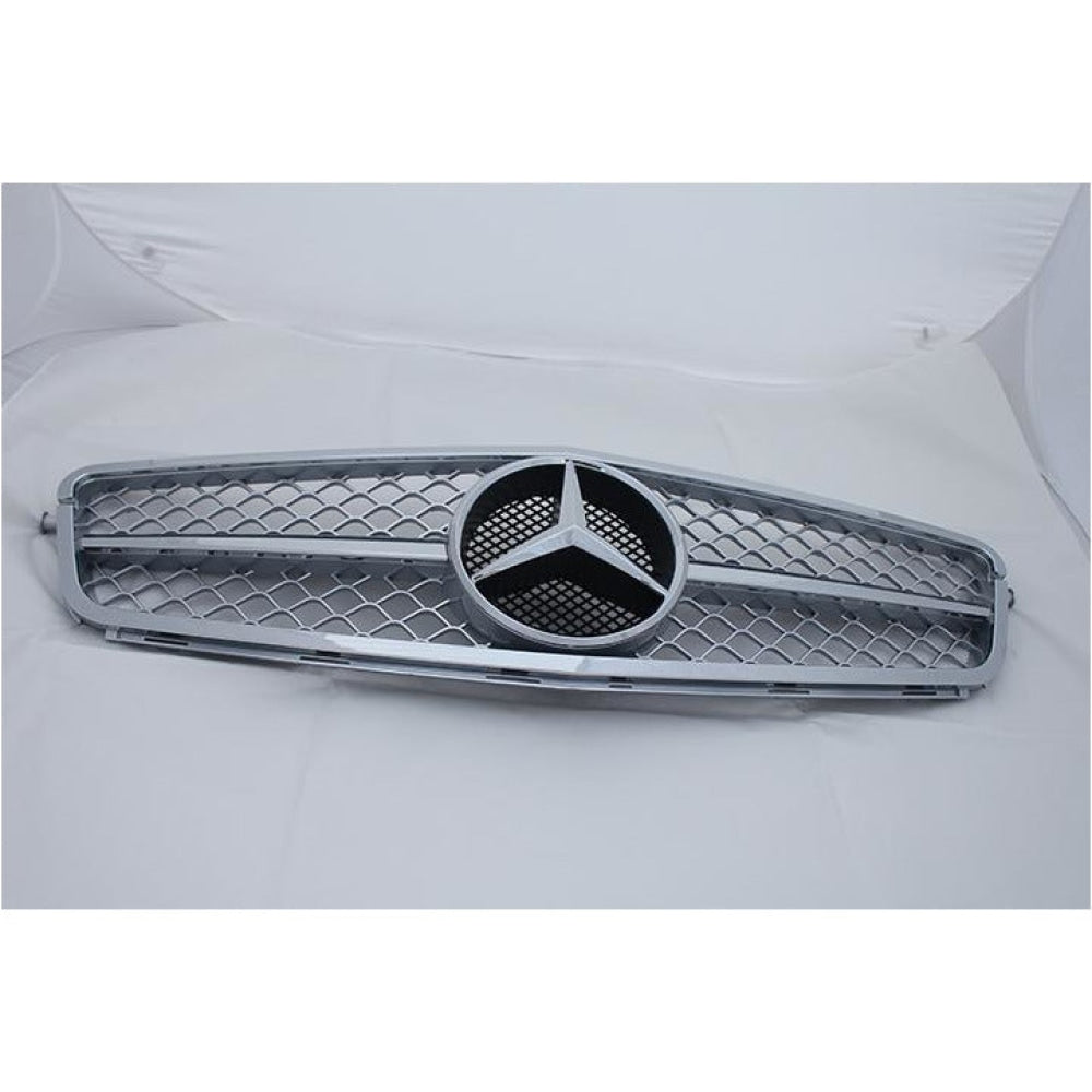 2008-2014 Mercedes-Benz C-Class Amg Style Front Grille | W204 Chrome Silver Frame Middle Net /