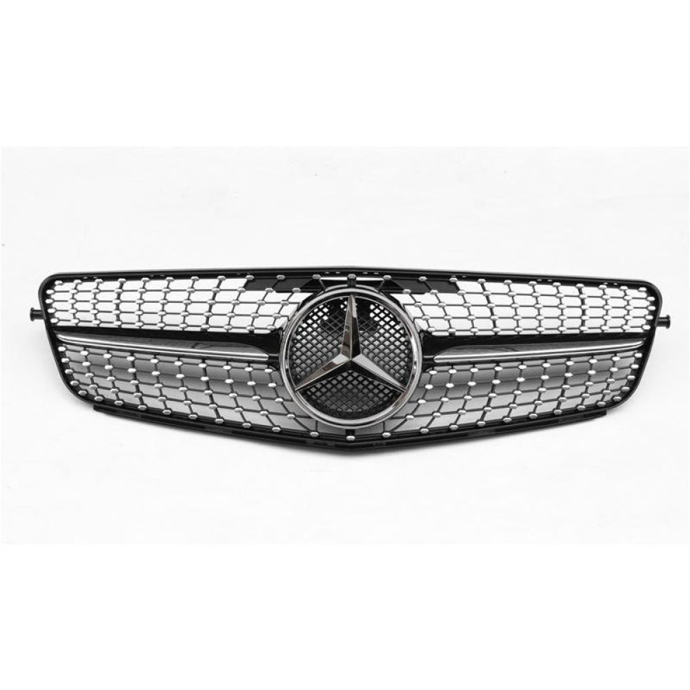 2008-2014 Mercedes-Benz C-Class Diamond Style Front Grille | W204 Chrome Silver & Gloss Black Middle