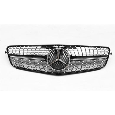 2008-2014 Mercedes-Benz C-Class Diamond Style Front Grille | W204 Chrome Silver & Gloss Black Middle